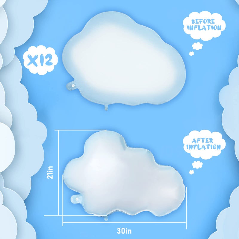 Sumind 6 Pcs 30 Inch White Cloud Foil Balloons for Birthday Baby Shower Themed Party Birthday Party Decorations Supplies (Light Blue) - Image 2